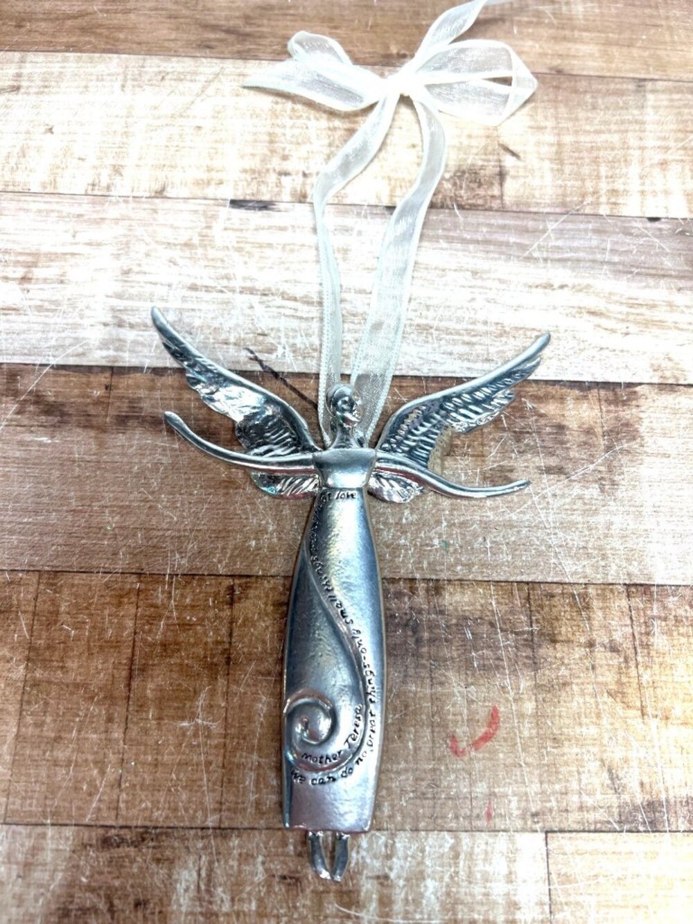 Pewter Christmas Angel Ornament With Mother Teresa Quote And Ribbon Hanger